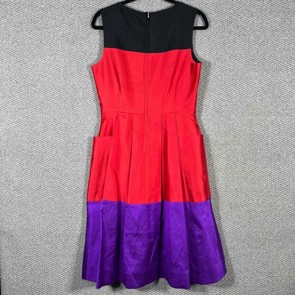Kate Spade Zahara Dress‎ Womens 8 Purple Black Red Colorblock Silk Sleeveless